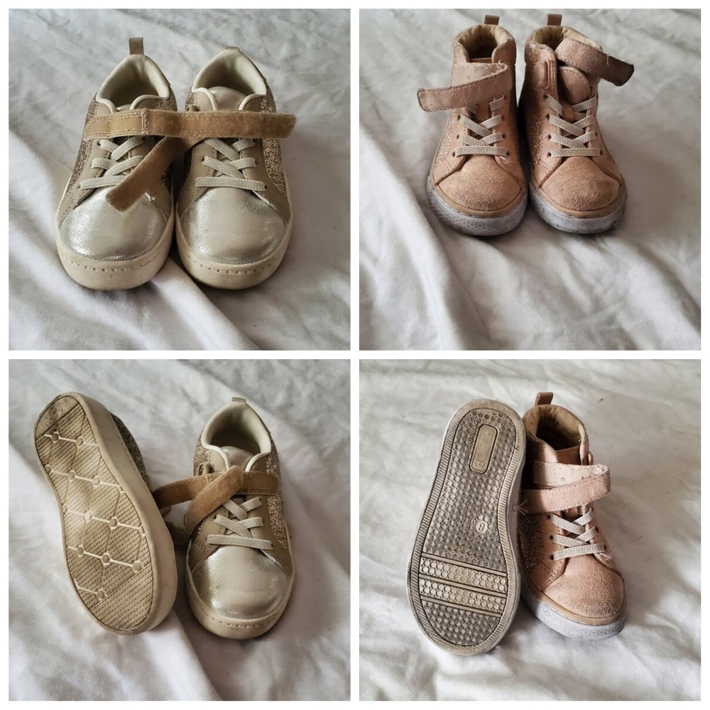 2 Pairs Girls Sparkly Sneakers | Gold Low Tops & Pink High Tops | Cute & Comfy